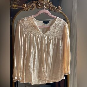 SANCTUARY NWOT Cream Ivory Smocked Tissue Notch Neck  Top